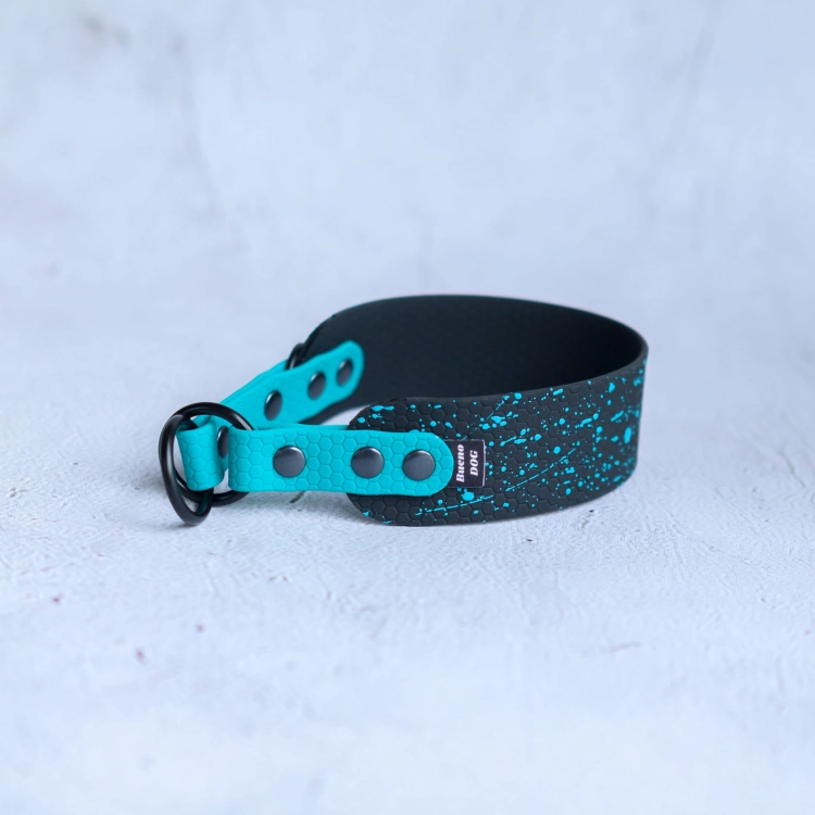 Obroża półzaciskowa Bueno DOG 40 mm bez regulacji, turkusowy pasek i czarne kółka