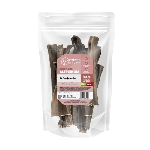 Suszona skóra jelenia dla psa, twardy gryzak z dziczyzny 15 cm, opakowanie 140 g