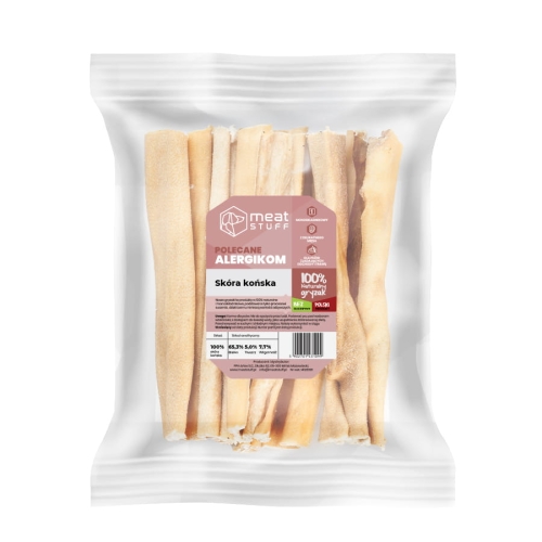 Suszona skóra końska dla psa, twardy gryzak naturalny 15 cm, opakowanie 100 g