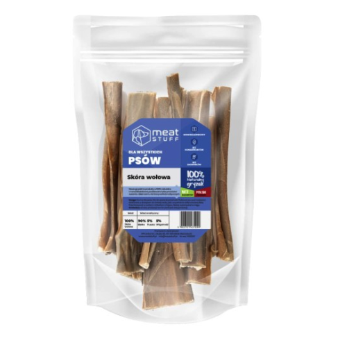 Suszona skóra wołowa dla psa, twardy gryzak naturalny 15 cm, opakowanie 140 g