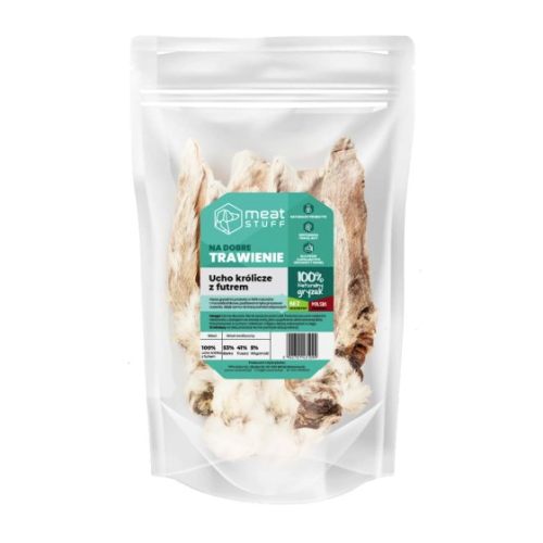 Suszone uszy królicze z futrem dla psa, naturalny gryzak, opakowanie 5 sztuk