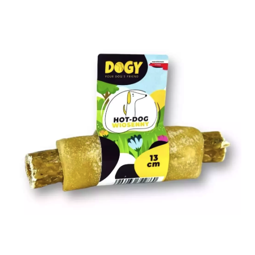DOGY Hot-Dog Wiosenny 13 cm, jasny gryzak ze szparagami i aromatem cheddara w etykiecie