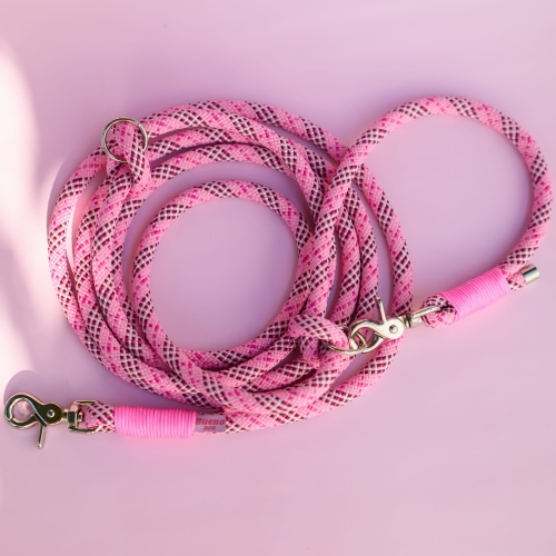 Smycz linowa przepinana Tartan Pink 3 m, lina 10 mm