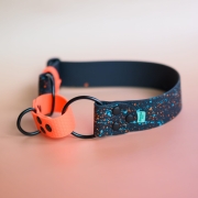 Obroża martingale 40 mm – detal taśmy PVC/TPU i wykończenia, Bueno DOG pomarańczowa turkusowa