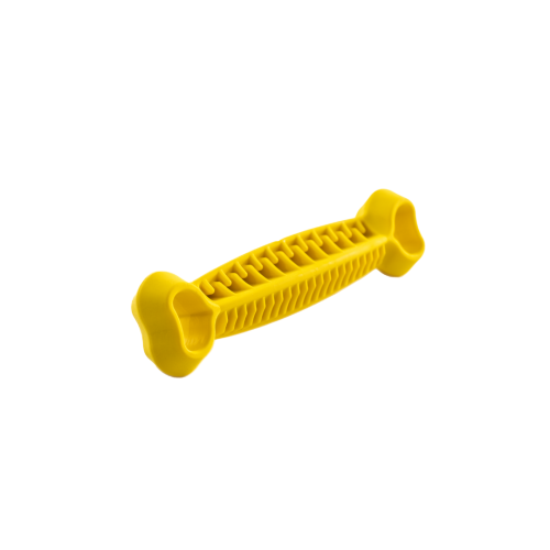 Fiboo Fiboone Dental 19 cm, żółty gryzak w kształcie kości z miejscem na przysmaki