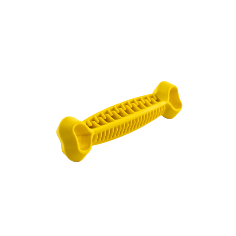 Fiboo Fiboone Dental 19 cm, żółty gryzak w kształcie kości z miejscem na przysmaki