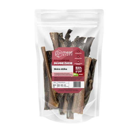 Suszona skóra dzika dla psa, twardy aromatyczny gryzak 15 cm, opakowanie 140 g