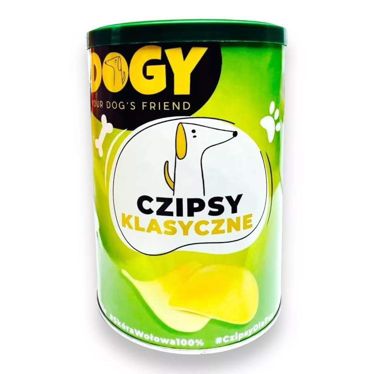 DOGY Czipsy Klasyczne 120 g, zielona tuba gryzaków ze skóry wołowej