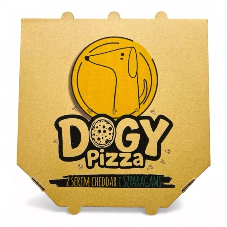 Pudełko DOGY Pizza Cheddar ze szparagami, widok z góry
