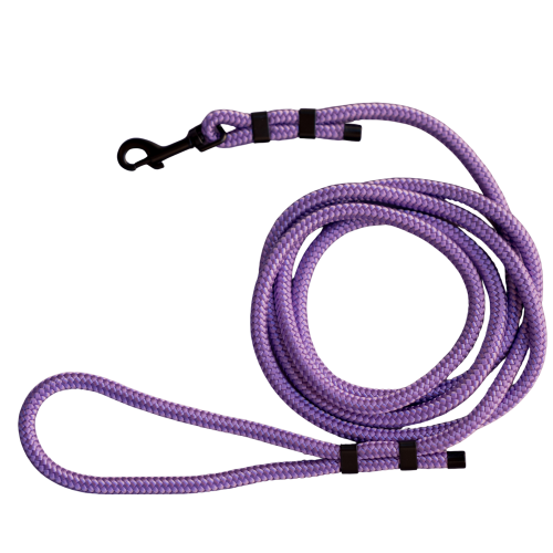 Miejska smycz Purple z czarnymi okuciami i rączką z liny