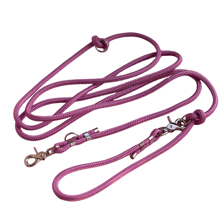 Różowa smycz przepinana Granny Pink z metalowym wykończeniem