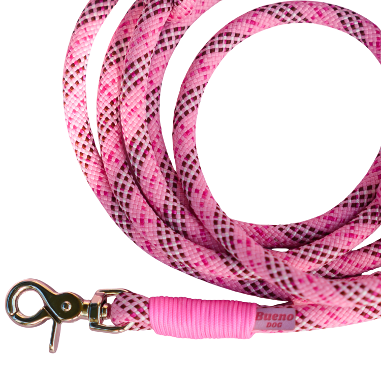 Detal liny Tartan Pink z różową owijką i złotym karabińczykiem