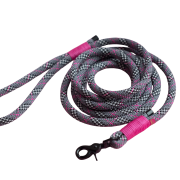 Smycz miejska Tartan Fuchsia Grey z różowymi owijkami i czarnym karabińczykiem