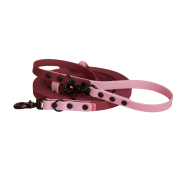 Bordowo-różowa smycz przepinana PawTex 16 mm Bueno DOG z czarnymi karabińczykami