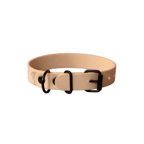 Beżowa obroża Bueno DOG PawTex 20 mm na sprzączkę z czarnymi okuciami