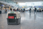 Custom name tag on airline-approved travel carrier — dog identification for flights