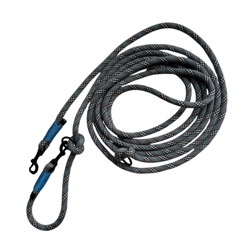 Smycz przepinana Tartan Grey Blue z niebieskimi owijkami i czarnymi kółkami