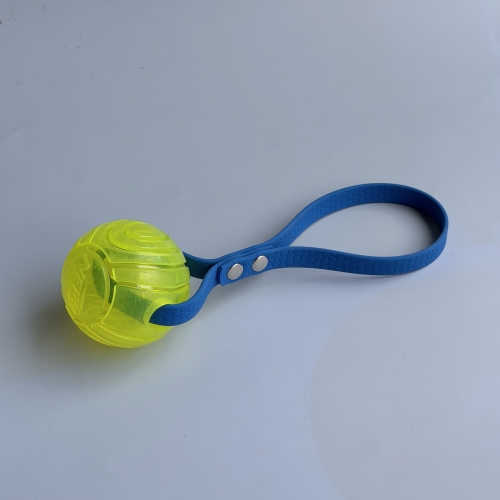 Piłka NERF gumowa żółta z małą niebieską rączką