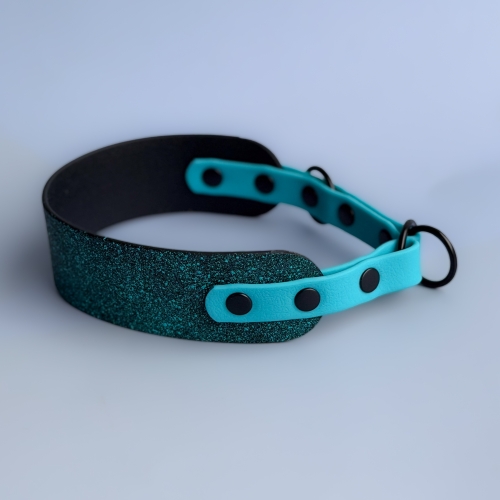 Obroża półzaciskowa LIGHT 4 cm bez regulacji 32-36 cm black + turquise pawtex