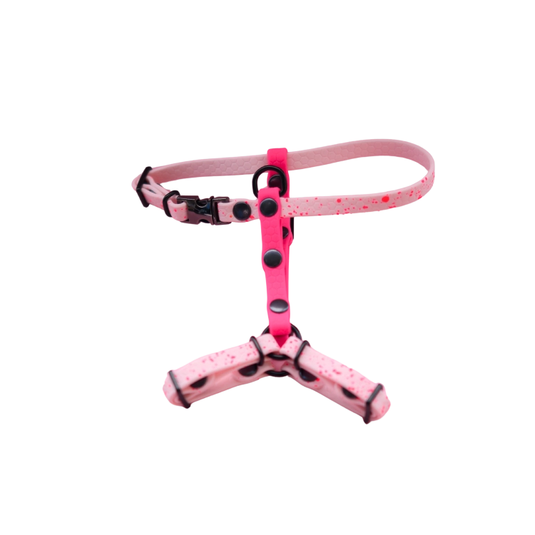 Różowe szelki guard Bueno DOG 10 mm z neonowym paskiem i drobnym Splash