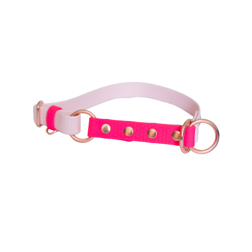 Jasnoróżowa obroża półzaciskowa Bueno DOG Hexa 20 mm z neonowym paskiem
