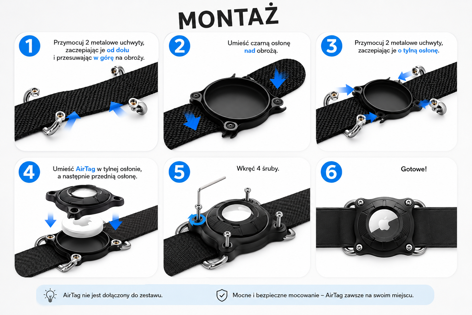 Instrukcja montażu wodoodpornego etui na Apple AirTag do obroży dla psa