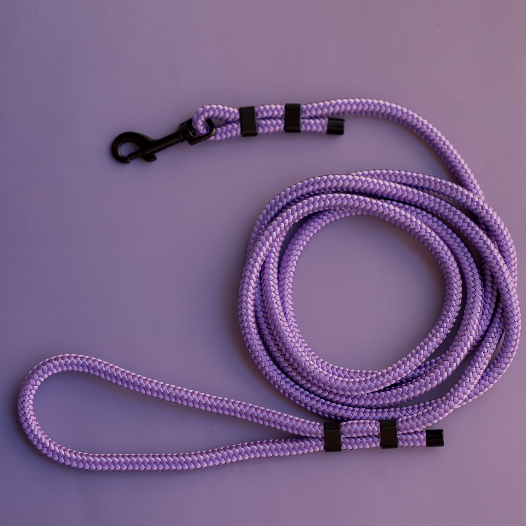 Smycz Purple z czarnym karabińczykiem, widok całości